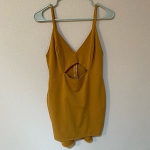 Olia Mustard Yellow Front Cutout Mini Dress